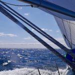The perfect working sail area in a breeze: Mainsail and 110% Jib.